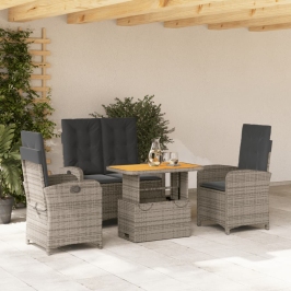 Juego de comedor de jardín 4 piezas con cojines ratán PE gris