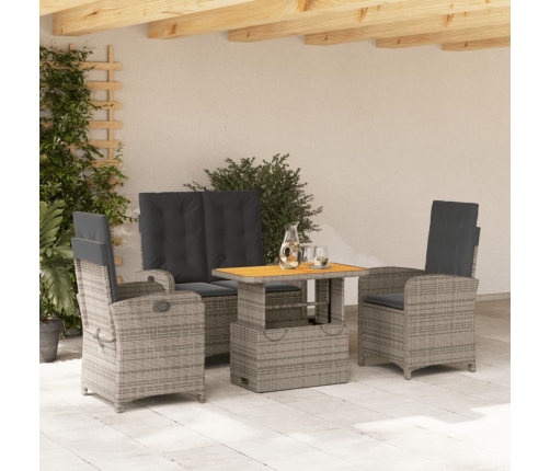 Juego de comedor de jardín 4 piezas con cojines ratán PE gris