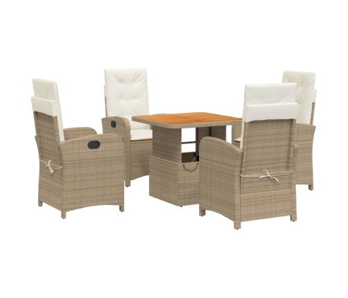 Set comedor de jardín 5 pzas con cojines ratán sintético beige