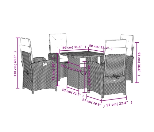 Set comedor de jardín 5 pzas con cojines ratán sintético beige