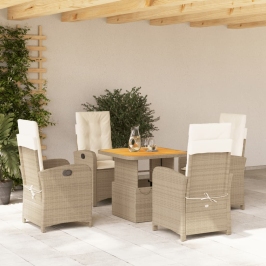 Set comedor de jardín 5 pzas con cojines ratán sintético beige