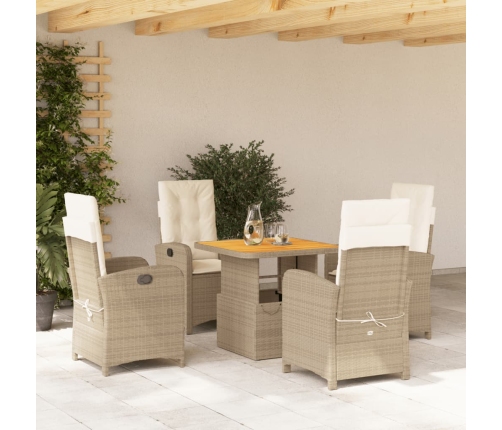 Set comedor de jardín 5 pzas con cojines ratán sintético beige