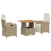 Set comedor de jardín 3 pzas con cojines ratán sintético beige