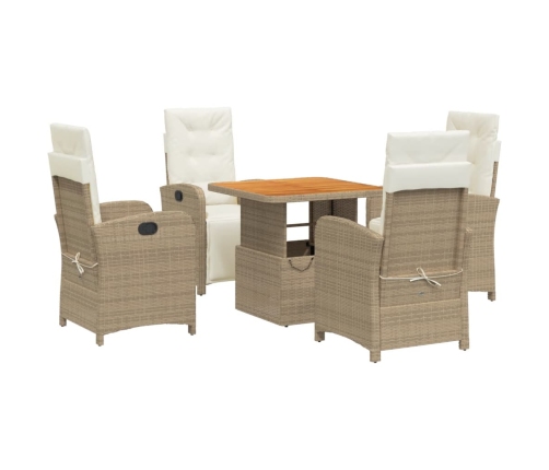 Set comedor de jardín 5 pzas con cojines ratán sintético beige