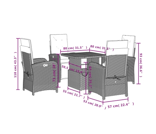 Set comedor de jardín 5 pzas con cojines ratán sintético beige