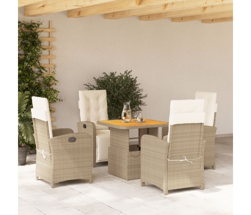 Set comedor de jardín 5 pzas con cojines ratán sintético beige