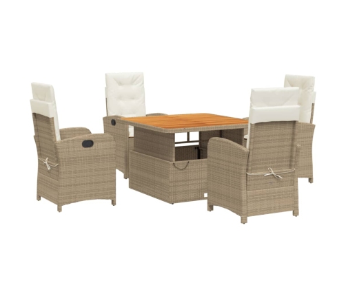 Set comedor de jardín 5 pzas con cojines ratán sintético beige