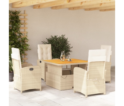 Set comedor de jardín 5 pzas con cojines ratán sintético beige