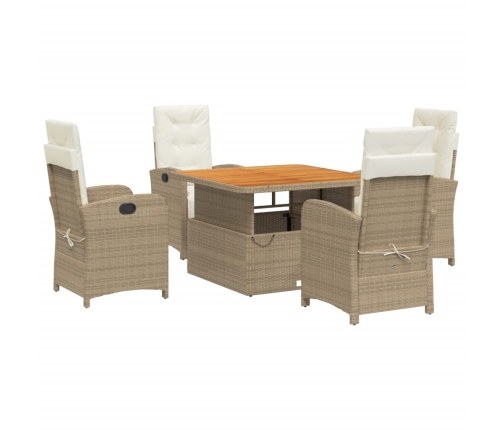 Set comedor de jardín 5 pzas con cojines ratán sintético beige