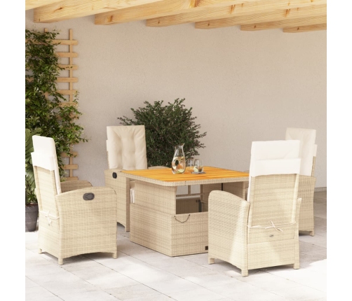 Set comedor de jardín 5 pzas con cojines ratán sintético beige