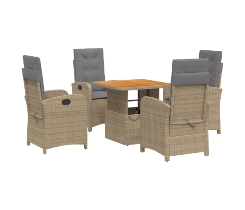 Set comedor de jardín 5 pzas con cojines ratán sintético beige