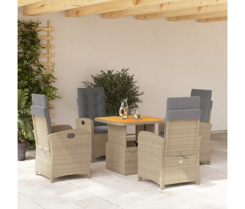 Set comedor de jardín 5 pzas con cojines ratán sintético beige