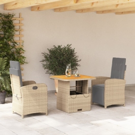 Set comedor de jardín 3 pzas con cojines ratán sintético beige