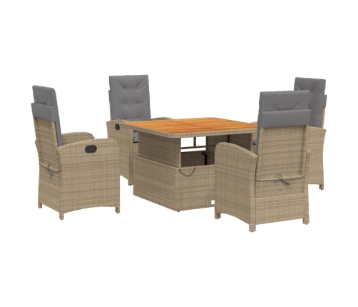 Set comedor de jardín 5 pzas con cojines ratán sintético beige