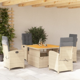 Set comedor de jardín 5 pzas con cojines ratán sintético beige