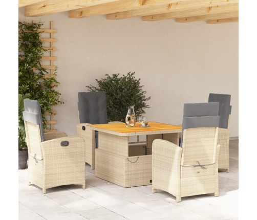 Set comedor de jardín 5 pzas con cojines ratán sintético beige