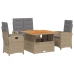 Set de comedor jardín con cojines 4 pzas ratán sintético beige
