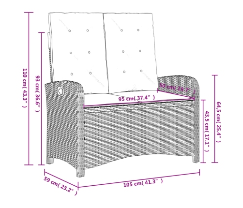 Set comedor de jardín 2 pzas con cojines ratán sintético beige