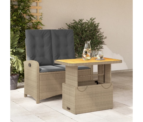 Set comedor de jardín 2 pzas con cojines ratán sintético beige