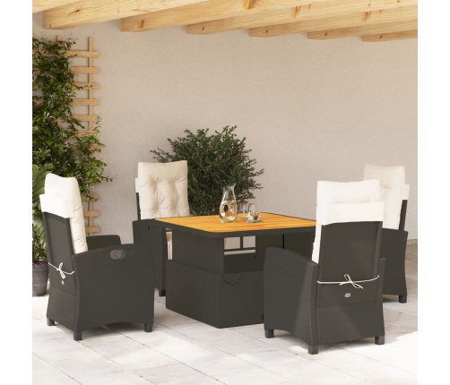 Set de muebles jardín 5 pzas con cojines ratán sintético negro