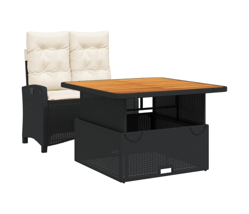 Set comedor de jardín 2 pzas con cojines ratán sintético negro