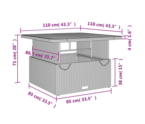 Set comedor de jardín 2 pzas con cojines ratán sintético negro
