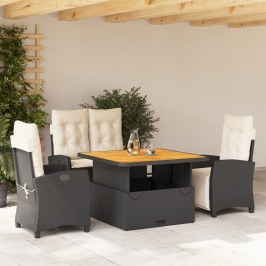 Juego comedor jardín 4 piezas con cojines ratán sintético negro