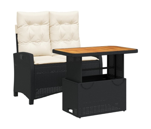 Set comedor de jardín 2 pzas con cojines ratán sintético negro