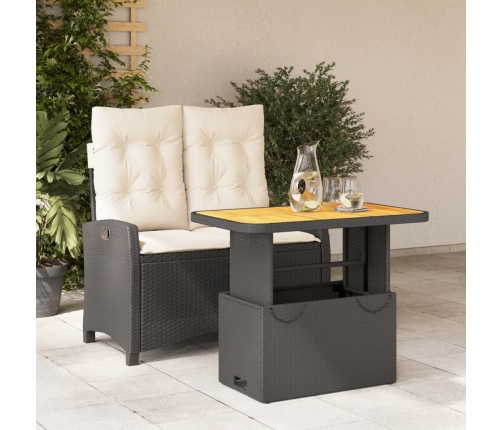 Set comedor de jardín 2 pzas con cojines ratán sintético negro
