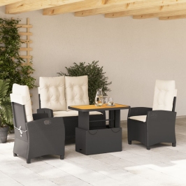 Juego comedor jardín 4 piezas con cojines ratán sintético negro