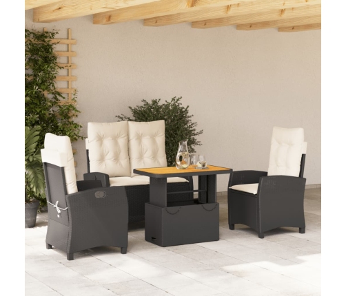 Juego comedor jardín 4 piezas con cojines ratán sintético negro