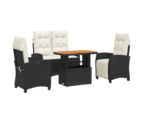 Juego comedor jardín 4 piezas con cojines ratán sintético negro