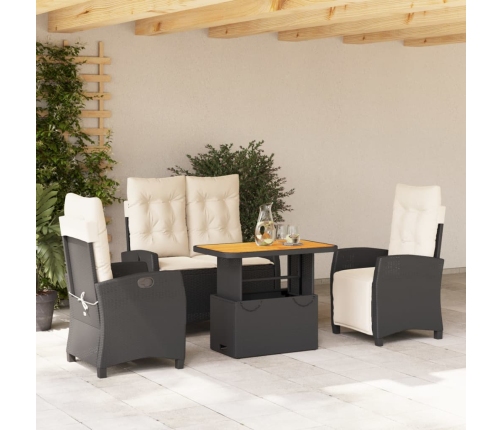 Juego comedor jardín 4 piezas con cojines ratán sintético negro