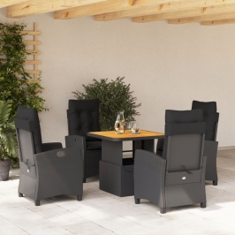 Set de muebles jardín 5 pzas con cojines ratán sintético negro
