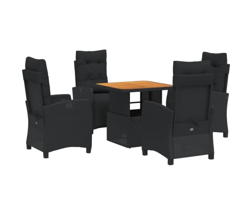 Set de muebles jardín 5 pzas con cojines ratán sintético negro