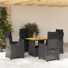 Set de muebles jardín 5 pzas con cojines ratán sintético negro