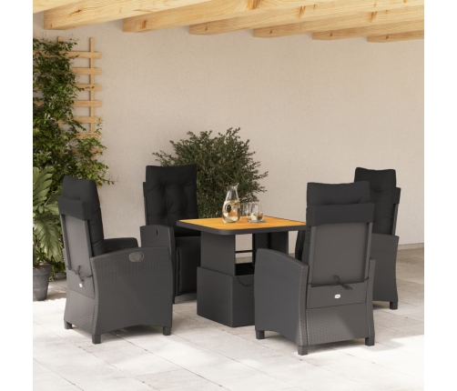 Set de muebles jardín 5 pzas con cojines ratán sintético negro