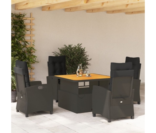 Set de muebles jardín 5 pzas con cojines ratán sintético negro