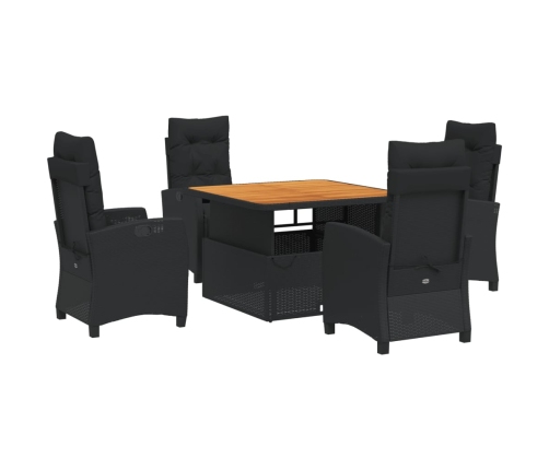 Set de muebles jardín 5 pzas con cojines ratán sintético negro