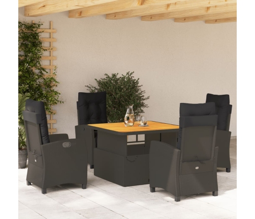 Set de muebles jardín 5 pzas con cojines ratán sintético negro