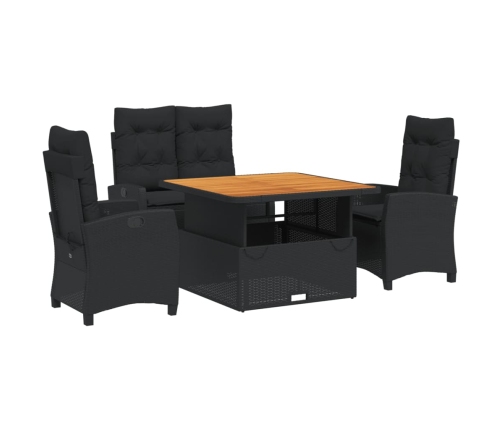 Juego comedor jardín 4 piezas con cojines ratán sintético negro