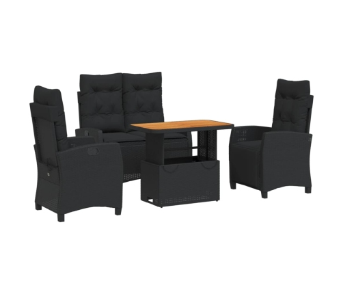 Juego comedor jardín 4 piezas con cojines ratán sintético negro