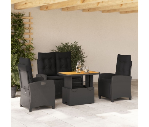 Juego comedor jardín 4 piezas con cojines ratán sintético negro