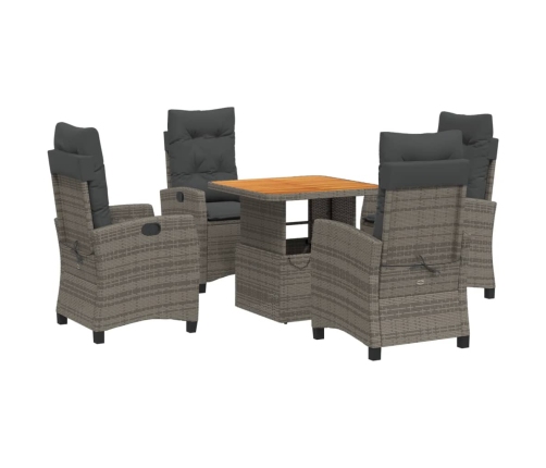 Set comedor de jardín 5 piezas con cojines ratán sintético gris