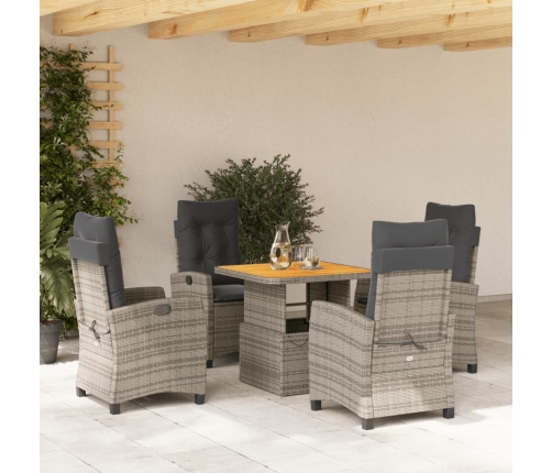 Set comedor de jardín 5 piezas con cojines ratán sintético gris