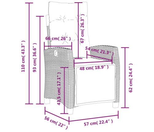 Set comedor de jardín 3 piezas con cojines ratán sintético gris