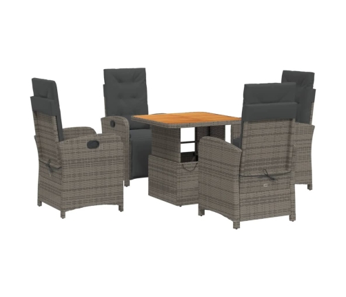 Set comedor de jardín 5 piezas con cojines ratán sintético gris
