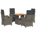 Set comedor de jardín 5 piezas con cojines ratán sintético gris