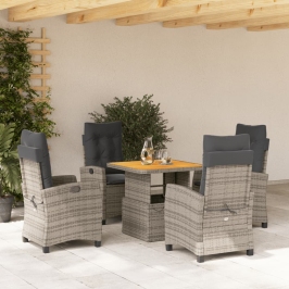 Set comedor de jardín 5 piezas con cojines ratán sintético gris