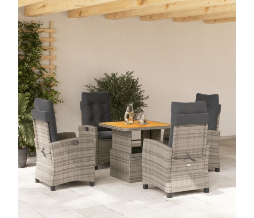 Set comedor de jardín 5 piezas con cojines ratán sintético gris